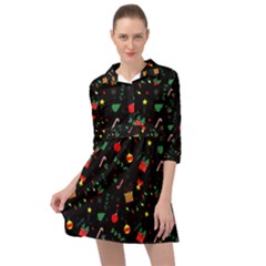 Christmas Paper Stars Pattern Texture Background Colorful Colors Seamless Copy Mini Skater Shirt Dress by Grandong