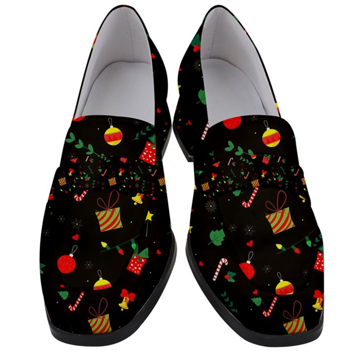 Christmas Paper Stars Pattern Texture Background Colorful Colors Seamless Copy Women s Chunky Heel Loafers