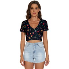 Christmas Pattern Texture Colorful Wallpaper V-neck Crop Top by Grandong