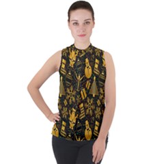 Christmas Background Seamless Pattern Pattern Mock Neck Chiffon Sleeveless Top by Grandong