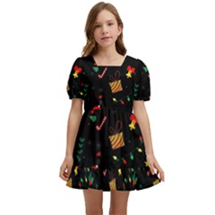 Christmas Paper Stars Pattern Texture Background Colorful Colors Seamless Copy Kids  Short Sleeve Dolly Dress by Grandong