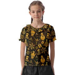 Christmas Background Seamless Pattern Pattern Kids  Frill Chiffon Blouse by Grandong