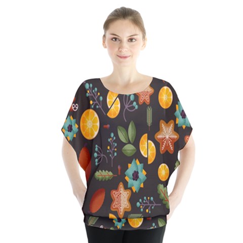 Christmas-seamless-pattern   - Batwing Chiffon Blouse by Grandong