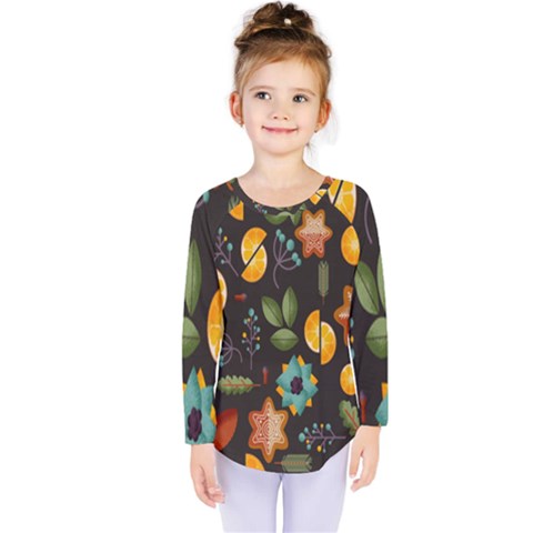 Christmas-seamless-pattern   - Kids  Long Sleeve T-shirt by Grandong