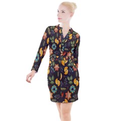 Christmas-seamless-pattern   - Button Long Sleeve Dress by Grandong