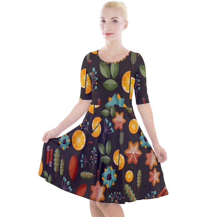 Christmas-seamless-pattern   - Quarter Sleeve A-Line Dress