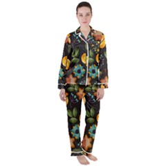 Christmas-seamless-pattern   - Women s Long Sleeve Satin Pajamas Set	 by Grandong