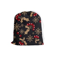 Christmas-pattern-with-snowflakes-berries Drawstring Pouch (large) by Grandong