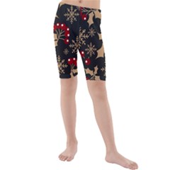 Christmas-pattern-with-snowflakes-berries Kids  Mid Length Swim Shorts by Grandong