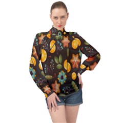 Christmas-seamless-pattern   - High Neck Long Sleeve Chiffon Top by Grandong