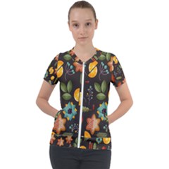 Christmas-seamless-pattern   - Short Sleeve Zip Up Jacket by Grandong