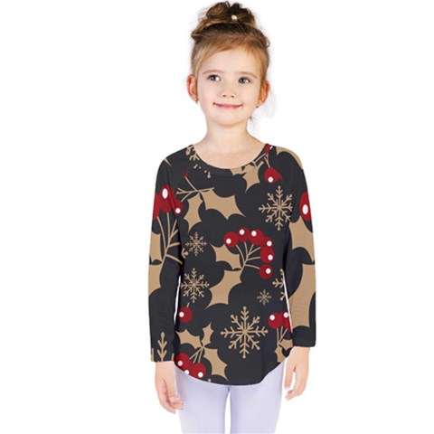 Christmas-pattern-with-snowflakes-berries Kids  Long Sleeve T-shirt by Grandong