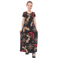 Christmas-pattern-with-snowflakes-berries Kids  Short Sleeve Maxi Dress by Grandong