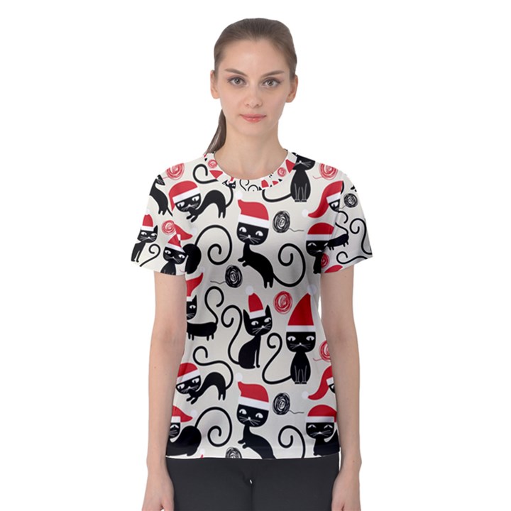 Cute Christmas Seamless Pattern Vector Women s Sport Mesh T-Shirt