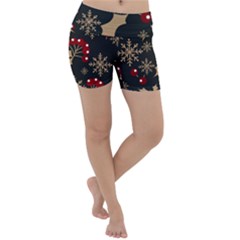 Christmas-pattern-with-snowflakes-berries Lightweight Velour Yoga Shorts by Grandong