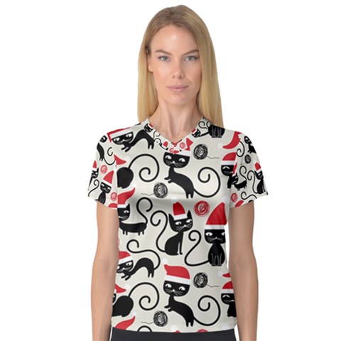 Cute Christmas Seamless Pattern Vector V-neck Sport Mesh T-shirt by Grandong