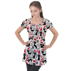 Cute Christmas Seamless Pattern Vector Puff Sleeve Tunic Top by Grandong