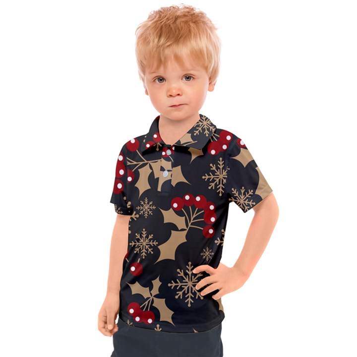 Christmas-pattern-with-snowflakes-berries Kids  Polo T-Shirt