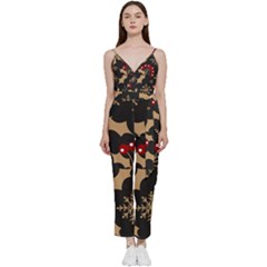 Christmas-pattern-with-snowflakes-berries V-neck Camisole Jumpsuit by Grandong