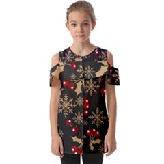 Christmas-pattern-with-snowflakes-berries Fold Over Open Sleeve Top by Grandong