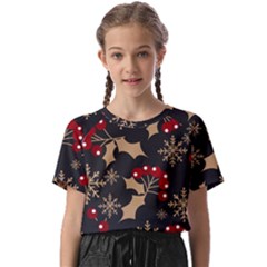 Christmas-pattern-with-snowflakes-berries Kids  Basic T-shirt by Grandong