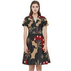 Christmas-pattern-with-snowflakes-berries Short Sleeve Waist Detail Dress by Grandong