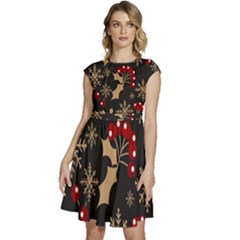 Christmas-pattern-with-snowflakes-berries Cap Sleeve High Waist Dress by Grandong