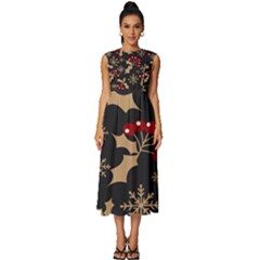 Christmas-pattern-with-snowflakes-berries Sleeveless Round Neck Midi Dress by Grandong