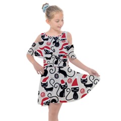 Cute Christmas Seamless Pattern Vector Kids  Shoulder Cutout Chiffon Dress by Grandong