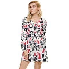 Cute Christmas Seamless Pattern Vector Tiered Long Sleeve Mini Dress by Grandong