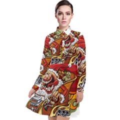 Funny Santa Claus Christmas Long Sleeve Chiffon Shirt Dress by Grandong