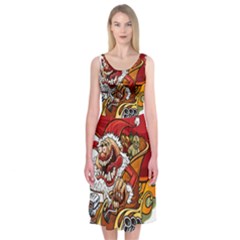 Funny Santa Claus Christmas Midi Sleeveless Dress by Grandong