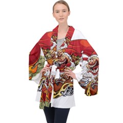 Funny Santa Claus Christmas Long Sleeve Velvet Kimono  by Grandong