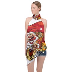 Funny Santa Claus Christmas Halter Asymmetric Satin Top by Grandong