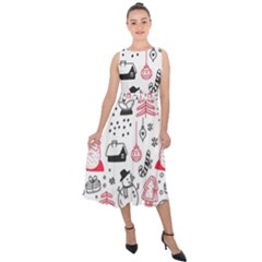 Christmas-themed-seamless-pattern Midi Tie-back Chiffon Dress by Grandong