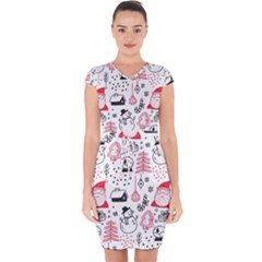 Christmas-themed-seamless-pattern Capsleeve Drawstring Dress  by Grandong