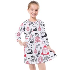 Christmas-themed-seamless-pattern Kids  Quarter Sleeve Shirt Dress by Grandong