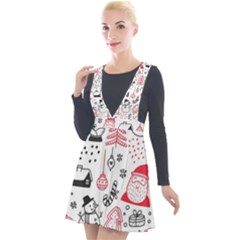 Christmas-themed-seamless-pattern Plunge Pinafore Velour Dress by Grandong