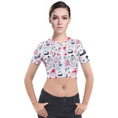 Christmas-themed-seamless-pattern Short Sleeve Cropped Jacket by Grandong