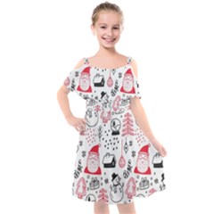 Christmas-themed-seamless-pattern Kids  Cut Out Shoulders Chiffon Dress by Grandong