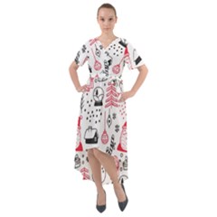 Christmas-themed-seamless-pattern Front Wrap High Low Dress by Grandong