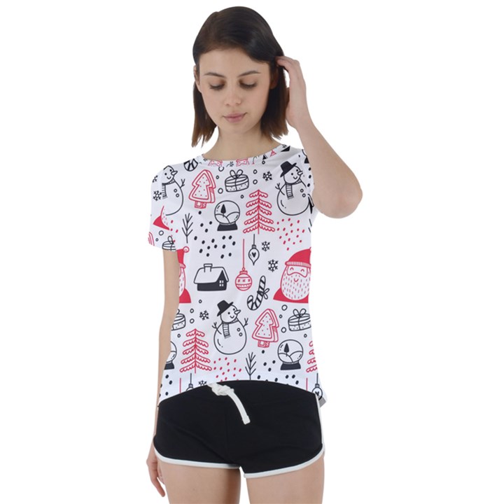 Christmas-themed-seamless-pattern Short Sleeve Open Back T-Shirt