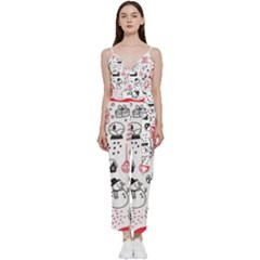 Christmas-themed-seamless-pattern V-neck Camisole Jumpsuit by Grandong