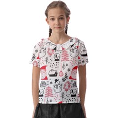 Christmas-themed-seamless-pattern Kids  Frill Chiffon Blouse by Grandong