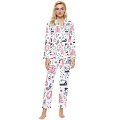 Christmas-themed-seamless-pattern Womens  Long Sleeve Velvet Pocket Pajamas Set by Grandong