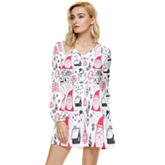 Christmas-themed-seamless-pattern Tiered Long Sleeve Mini Dress by Grandong