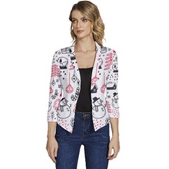 Christmas-themed-seamless-pattern Women s Casual 3/4 Sleeve Spring Jacket by Grandong