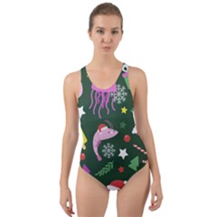 Colorful-funny-christmas-pattern   --- Cut-out Back One Piece Swimsuit by Grandong