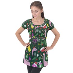 Colorful-funny-christmas-pattern   --- Puff Sleeve Tunic Top by Grandong