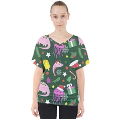 Colorful-funny-christmas-pattern   --- V-neck Dolman Drape Top by Grandong